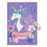 Agenda A5 Unicorn, Model Cu Lacăt, Culoare Lila, File 80, Copertă Dura, Oem