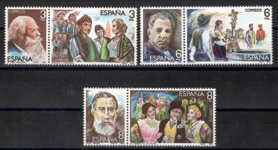 Spania 1982-1983-1984 - Compozitori, 3 serii, 6 poze, MNH foto