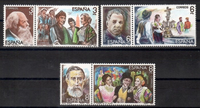 Spania 1982-1983-1984 - Compozitori, 3 serii, 6 poze, MNH