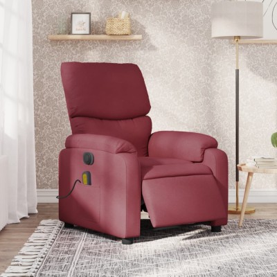 vidaXL Fotoliu electric de masaj rabatabil, roșu vin, textil foto