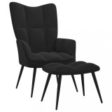 vidaXL Scaun de relaxare cu taburet, negru, catifea