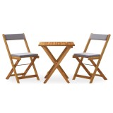 Set bistro pliabil cu perne, 3 piese, lemn masiv de acacia