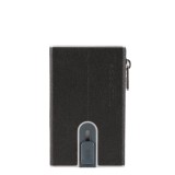 Piquadro, Piquadro, Suport de carduri din piele, Sistem de alunecare pătrat, PP5585B3R, Negru, Pentru bărbați