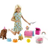 Set de joaca Barbie, Papusa Barbie petrecere pentru catelusii, Mattel