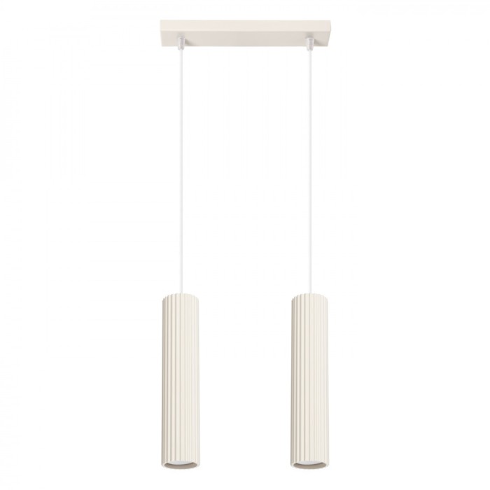 Lampă Suspendată Karbon Bej Aluminiu Cu 2 Becuri Tub Minimalistă De Interior.