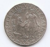 Cehoslovacia 100 Koruny 1948 - (comemorativa: 600 ani Universitatea Carol) Argint, KM-26 (2)