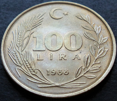 Moneda 100 LIRE - TURCIA, anul 1988 * cod 2670 = UNC foto