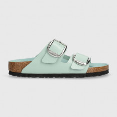 Birkenstock slapi de piele Arizona Big Buckle femei, culoarea turcoaz, 1026495