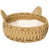 PawHut Pat pentru pisici din rattan cu pernă detașabilă, coș pentru pisici p&acirc;nă la 10 kg, 50 x 50 x 25 cm, Maro deschis | Aosom Romania