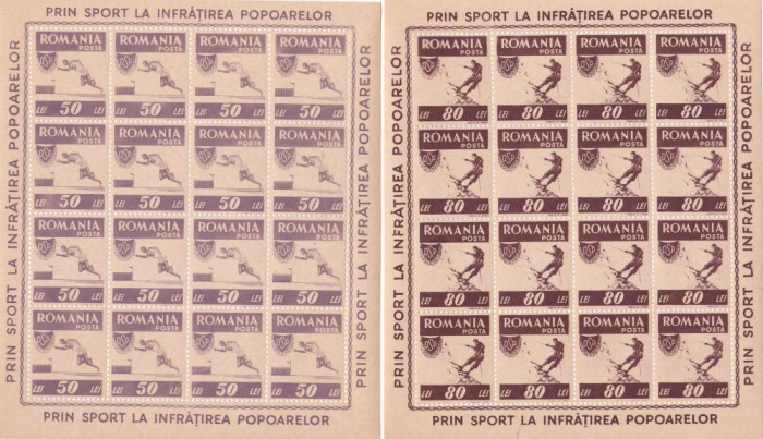 Romania 1946, LP 199 a, OSP, sport, dantelat + nedantelat, coli de 16, MNH