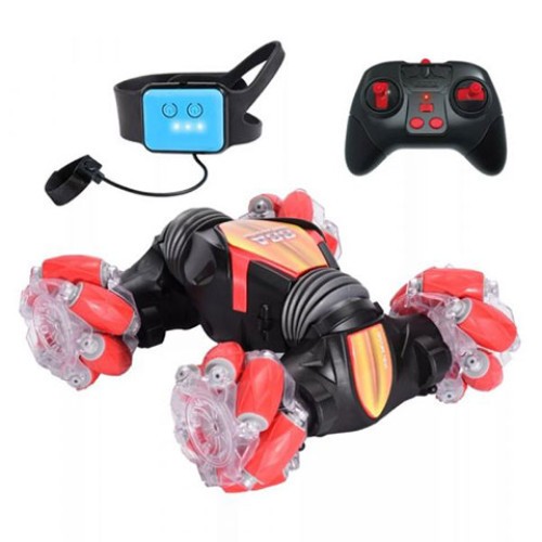 Masinuta de cascadorii cu control prin gesturi cu ceas si telecomanda, rulare cu doua fete, rotire 360 grade, drift, rosu