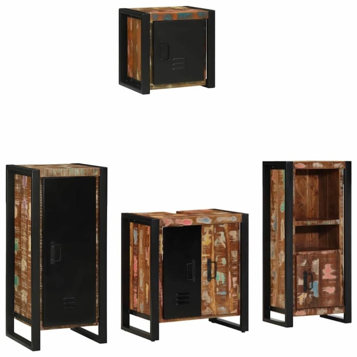 Set de mobilier pentru baie cu raft 4 pcs Lemn recuperat solid