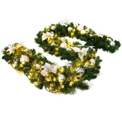 Ghirlanda decorativa Craciun cu Globuri si funde argintii, Flippy, 2,70 m, Verde foto