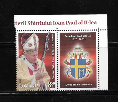 ROMANIA 2020 - CENTENAR SF.IOAN PAUL AL II-LEA, VINIETA, MNH - LP 2284 foto