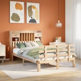 vidaXL Pat cu bibliotecă fără saltea, 135x190 cm, lemn masiv de pin 3322786