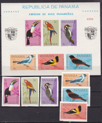 Panama 1965 fauna pasari MI 844-849 A+B + bl.42 A+B MNH foto