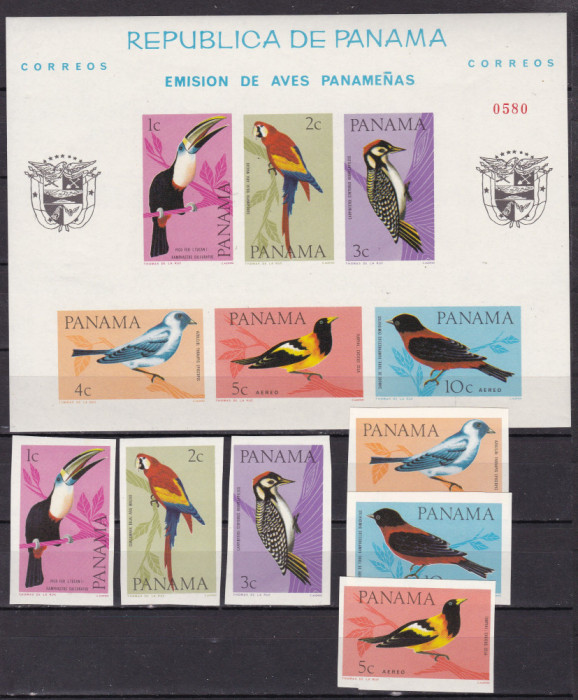 Panama 1965 fauna pasari MI 844-849 A+B + bl.42 A+B MNH