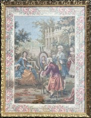 Tapiserie mare veche Tablou Scenă Romantica inramat ramă lemn 94x120cm