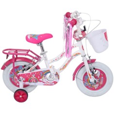 Bicicleta pentru copii 2-4 ani Belderia Dora, roti 12 inch, cu roti ajutatoare si frane V-Brake, alb, cu cosulet si portbagaj for Your BabyKids