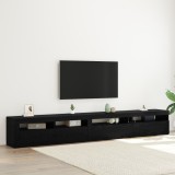 Set cabinet TV vidaXL de 3 piese cu lumini LED stejar negru lemn prelucrat, Cabinete TV vidaXL cu lumini LED 2 pcs stejar negru 75x35x40 cm lemn prelu