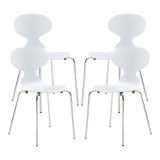 Set 4 scaune dining albe cu picioare cromate, stivuibile