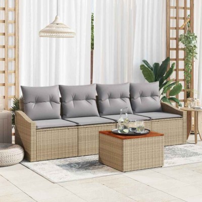 vidaXL Set de canapea de grădină 5 pcs Bej, gri deschis foto