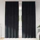 Draperii opace cu bandă superioară, 2 buc., negru, catifea