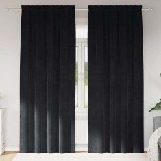 Perdele cu perdele 2 pcs Negru 140 x 225 cm Catifea foto