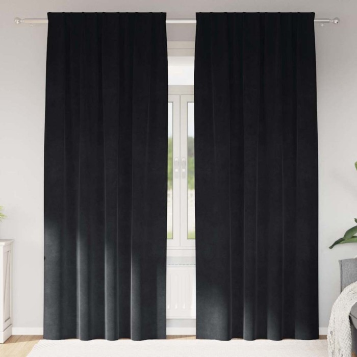 vidaXL Draperii opace cu bandă superioară, 2 buc., negru, catifea