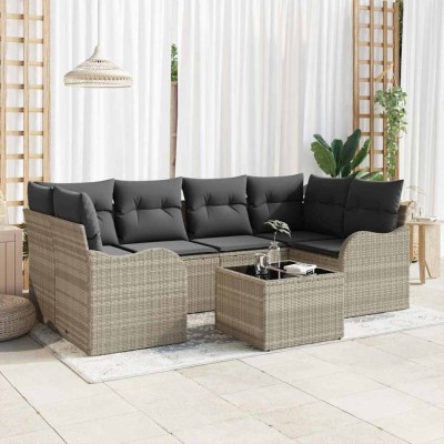vidaXL Set de canapele pentru grădină cu pernă 7 pcs Gri deschis foto