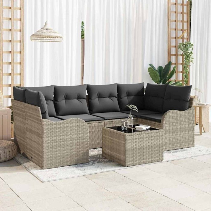 vidaXL Set de canapele pentru grădină cu pernă 7 pcs Gri deschis