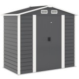 Outsunny Magazie de Grădină din Tablă de Oțel cu 4 Orificii de Ventilație și 2 Uși Glisante, 213x120x194 cm, Gri &Icirc;nchis | Aosom Romania