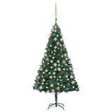 Brad Crăciun pre-iluminat cu set globuri, verde, 120 cm, PVC