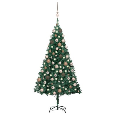 Brad Craciun pre-iluminat cu set globuri, verde, 120 cm, PVC foto