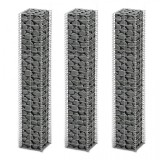 Set 3 gabioane din s&acirc;rmă galvanizată 25 x 25 x 150 cm, vidaXL