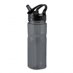 Sticla sport cu pai 600 ml, fara BPA, Everestus, NA03, plastic, transparent, gri, saculet de calatorie inclus foto