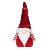 Figurina Decorativă Crăciun, Gnome, Corp Roșu, Căciulă Paiete Roșii, 31 cm, Oem