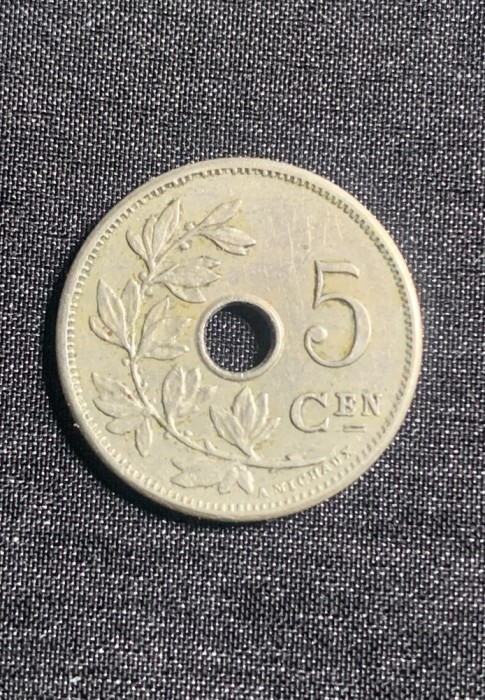Moneda 5 centimen 1904 Belgia