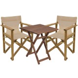 Cumpara ieftin Set de gradina masa si scaune Retto 3 bucati din lemn masiv de fag culoarea nuc, PVC bej, ecru 60x60x71cm
