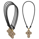 Cumpara ieftin Pachet 6 coliere crestine auriu-crem 42 cm cu cruce 3,9 x 2,4 cm din lemn si metal auriu, IC XC, Muntele Athos, snur negru reglabil