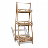 Suport Plante Pliabil, 3 Rafturi Lemn Bambus, 56x50x145 cm, Gradina, Terasa, Balcon