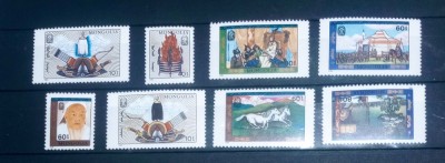 Mongolia 1990 Istoria secreta a mongolilor,Chingis Khan,armament de război,călăreți serie 8v nestampilata foto