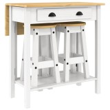 Cumpara ieftin Set mobilier de bar, 3 piese, alb, lemn masiv de pin
