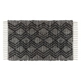 Covor Rustic Bumbac &amp; Piele Artificiala Ecru/Negru 110x60cm | Covoras Traditional Taranesc
