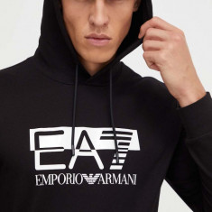 EA7 Emporio Armani hanorac de bumbac barbati, culoarea negru, cu glugă, cu imprimeu