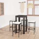 Cumpara ieftin Set mobilier bar de grădină cu perne, 5 piese, negru, poliratan