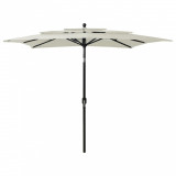 Umbrelă de soare 3 niveluri, st&acirc;lp aluminiu, nisipiu, 2,5x2,5 m, vidaXL