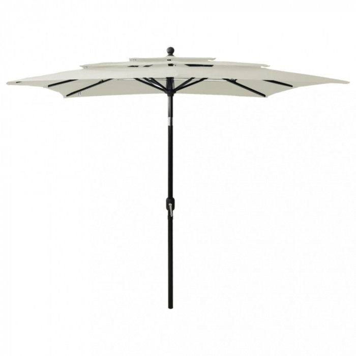 Umbrelă de soare 3 niveluri, st&acirc;lp aluminiu, nisipiu, 2,5x2,5 m