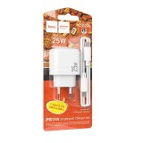 Pachet Incarcator Retea HOCO CS53A, 25W FastCharge (USB-C) + Cablu USB-C 1 metru, Alb