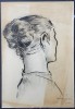 George Dumitrescu - Profil de Tanara, Carbune/Hartie, Semnat, 33x23 cm, Album Arta, Datat &#039;62